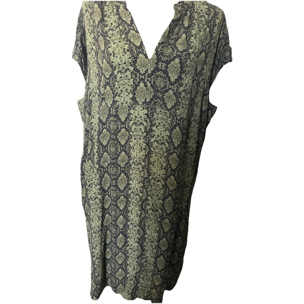 Anthropologie A+ Snake Print Caftan Tunic Dress XL Green Black Viscose Boho Reso - Picture 2 of 6